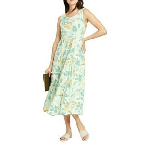 A NEW DAY Womens Long Tiered Maxi Dress Floral Watercolors Sleeveless S